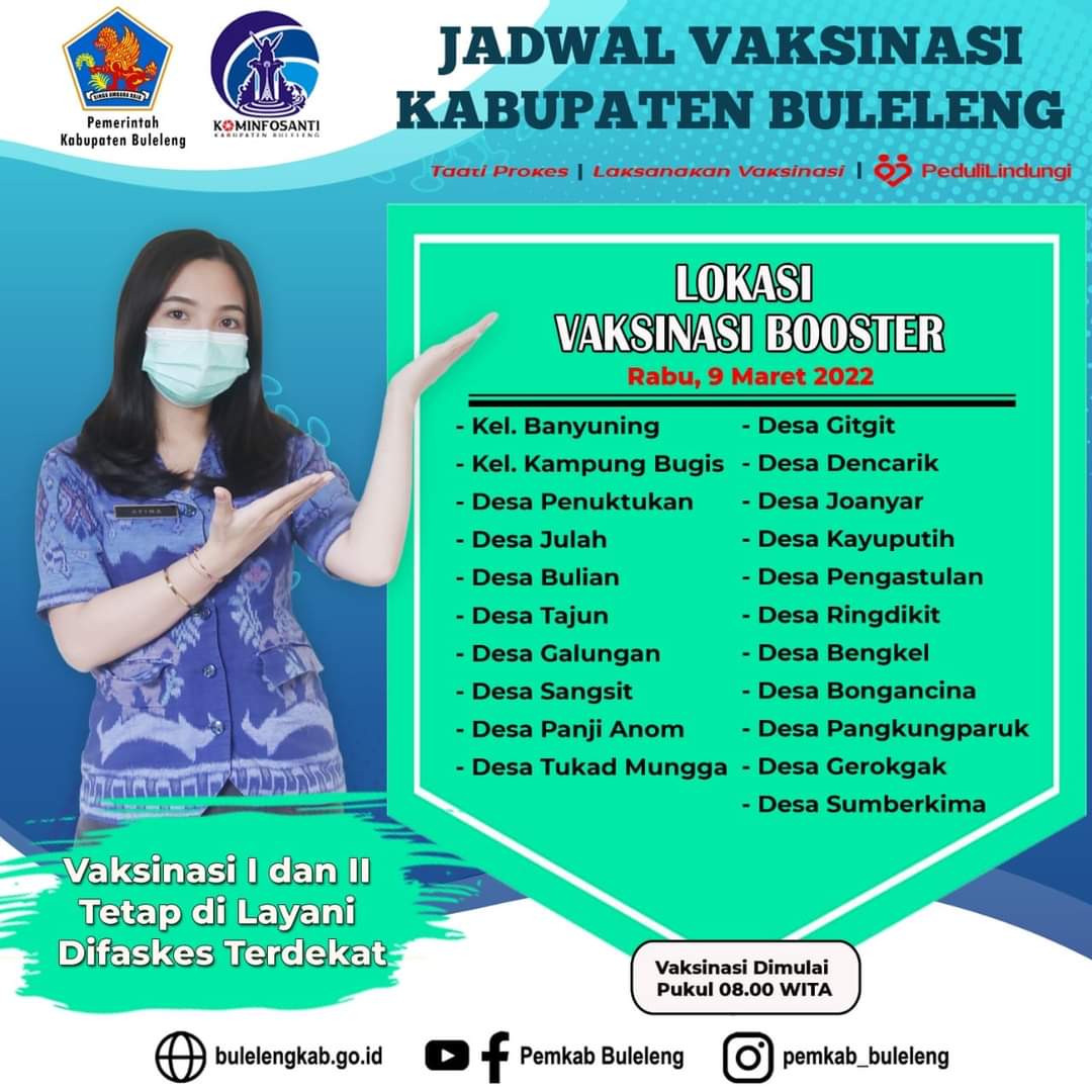 Jadwal Vaksinasi Kabupaten Buleleng 9 Maret 2022